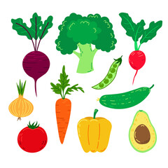 Vector set of fresh vegetables