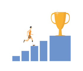 A man with a prosthetic leg is running. A person with a disability running to the cup. Flat vector illustration in white background 