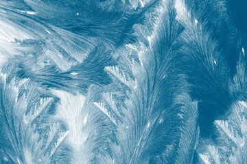 Abstract ice frost natural background with hoarfrost crystals.