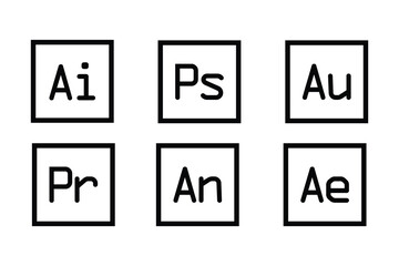 set of  adobe collection icon symbol