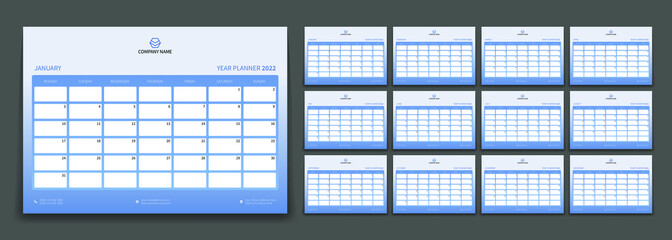 2022 desk calendar template or year planner 2022