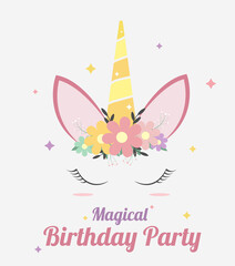 Unicorn birthday party. Sweet birthday invitation template