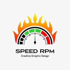 rpm speed vector logo, modern abstract vector logo template. icon rpm, speedo meter and fire icon