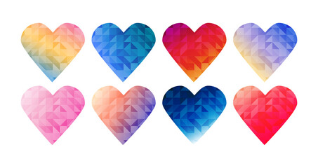 hearts collection low poly mosaic triangle style valentine's day elements.