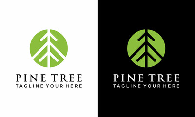 nature tree company pine logo vector emblem illustration design ,on a black and white background.