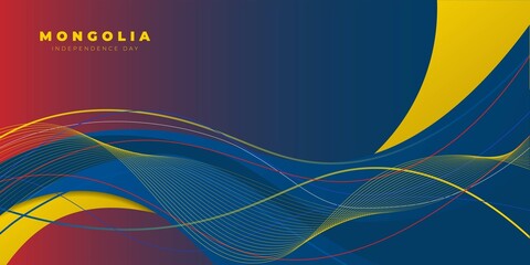 Wavy Blue, red and yellow Abstract background. Mongolia independence day template design.