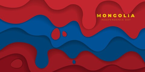 Red and blue paper cut background design. Mongolia independence day template design.