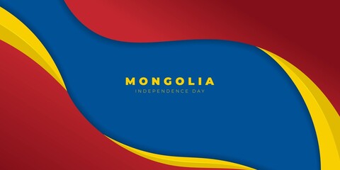 Blue and red abstract background with yellow line design. Mongolia independence day template design.