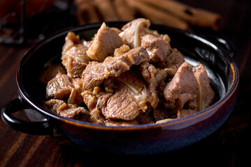 braised pork cartilage soup on wooden background