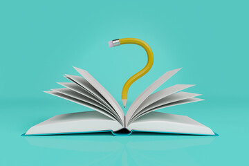 open book with a pencil in the shape of a question mark