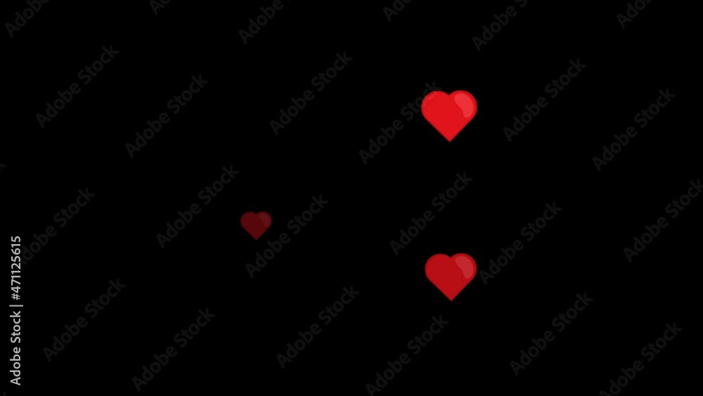 Poster looped animation of hearts appearing, disappearing and floating upwards, with a transparent backgrou