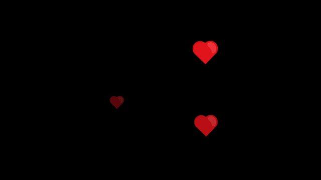 Looped animation of hearts appearing, disappearing and floating upwards, with a transparent background
