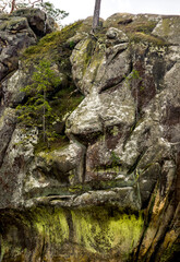 the artificial lion face in the rocks of Dovbush in Ukrainian Carpathian