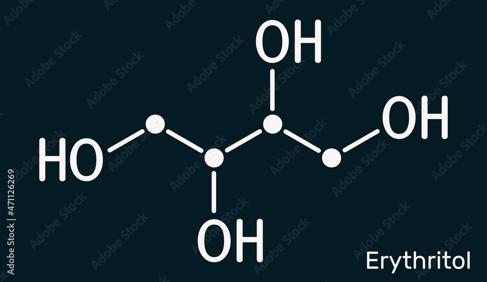 Wall mural erythritol molecule. it is sugar alcohol or polyol, food additive, sugar substitute, e968, is found 