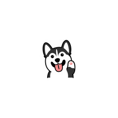 Fototapeta na wymiar Cute siberian husky dog waving paw cartoon icon, vector illustration