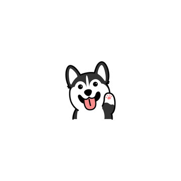 Cute siberian husky dog waving paw cartoon icon, vector illustration
