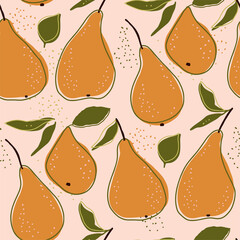 Summer ripe pear fruit cartoon doodle seamless pattern