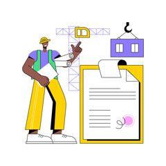 Building industry license abstract concept vector illustration. Local builder registration, technical qualification, quality and reputation, construction career, assessment abstract metaphor.