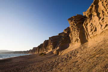 Vlychada beach volcanic ash sand rock formation on Santorini island in Greece