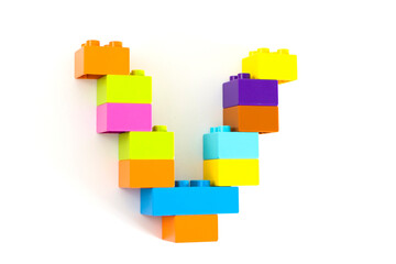 Colorful toy brick letter V