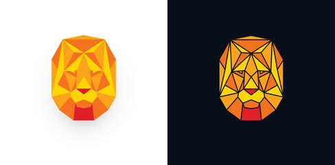 Lion head low poly mask, abstract polygonal logo template. Panther orange geometric face, vector logo concept. Animal emblem © artyway