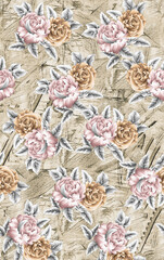 Naklejka premium textile flower seamless design with leaf and texture ground