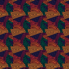 Seamless pattern. Figures, curves ornament. Folk wallpaper. Linear backdrop. Embroidery background. Tribal motif. Ethnic mosaic. Digital paper. Web design. Textile abstract print. Vector art work