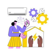 Air conditioning abstract concept vector illustration. Indoors air conditioning, smart cooling system, repair and maintenance service, local heating, energy saving solution abstract metaphor.