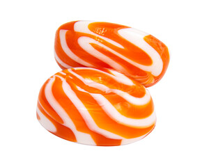 Sweet caramel candies milky stripes isolated on the white background