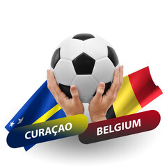 Soccer football competition match, national teams curacao vs belgium