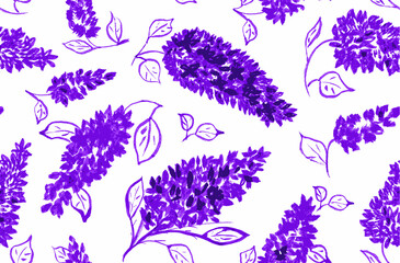 Seamless Pattern with Childish Drawing Lilac Purple Flowers. Vector Illustration.
