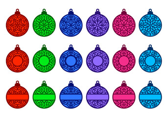 Christmas ball monogram for laser and paper cutting or sublimation. Vector decorative baubles mandala ornament. Holiday toys. For cutting from wood, paper, vinyl or sublimation. Window decoration.