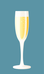 Champagne glass. Glass with sparkling wine. Vector illustration.