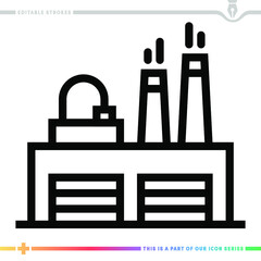 The editable line icon of gas turbine power plant can be used as a customizable black stroke vector illustration.