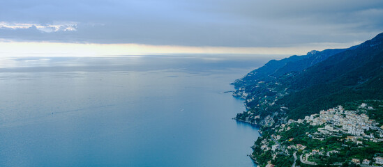 View of Raito di Vietri sul Mare, Amalfi Coast, Salerno, Italy. view of the village with sea and...