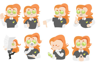 red Alice woman office worker character cartoon gestures emotions