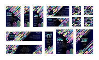 Cyber monday flyer set, great design for any purposes. Vector abstract background. Vector clearance. Shopping day sale. Poster template