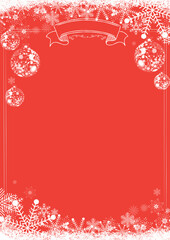 Winter christmas red background with xmas ball and snowflake