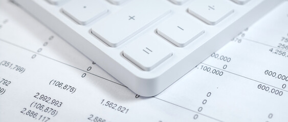 Close white calculator button business concept