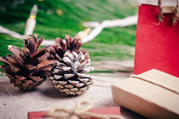 Pine cones with christmas gifts