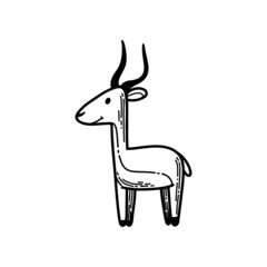 African antelope in safari park in outline and doodle style isolated on white background.