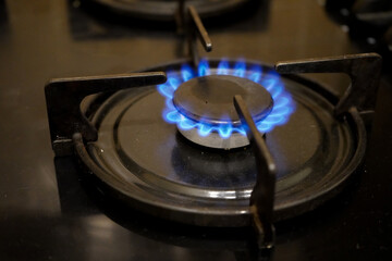 Close up of a burning gas hob