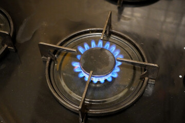 Close up of a burning gas hob