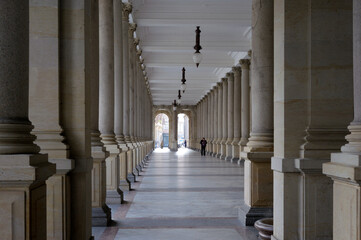 Czech Republic, Karlovy Vary. The Mill Colonnade is a large colonnade containing several hot springs in the spa town of Karlovy Vary. The Mill Colonnade is supported by 124 columns.