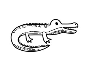 African crocodile in safari park in outline and doodle style isolated on white background.