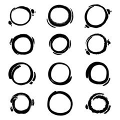 Geometric shape and frame circle in doodle style hand drawn brush isolated on white background