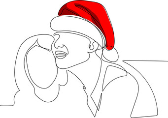 New 2022 Year is coming. Happy family celebrate new year merry christmas in santa hat. Young family celebrating Christmas at home together. 