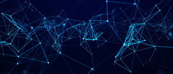 Abstract digital background of points and lines. Glowing plexus. Big data. Network or connection. Abstract technology science background. 3d rendering