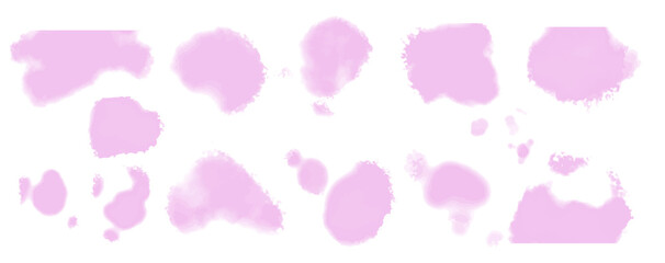 Set of pink watercolor stains. White background. Vector illustration.