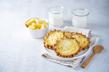 Rye pies with potatoes, Russian and Finnish cuisine. Karelian Pirakka